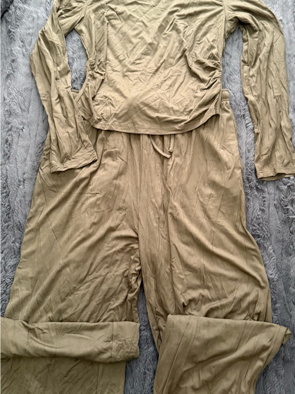 Women's Olive Drawstring Wide-Leg Jumpsuit - Picture 2 of 8